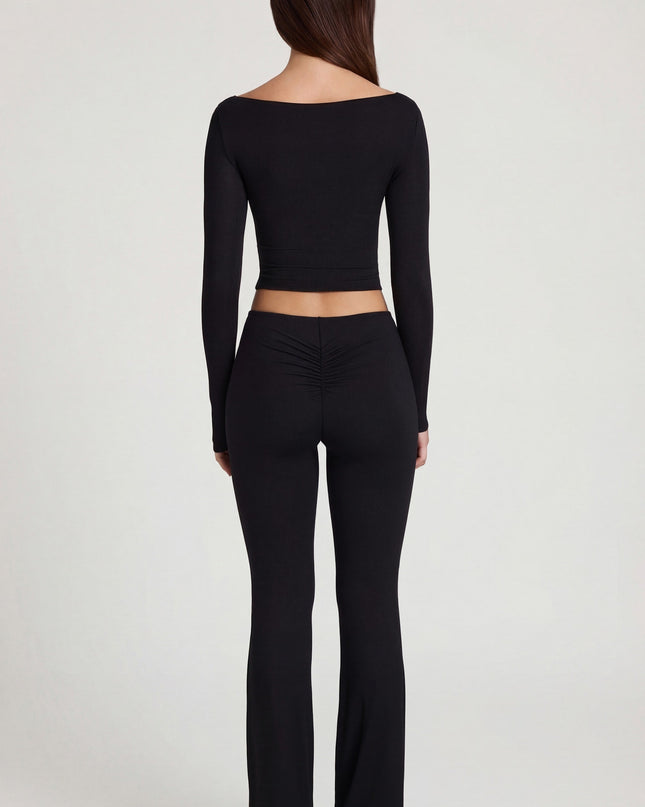 Black Modal Mid-Rise Flared Trousers