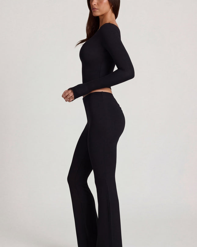 Black Modal Mid-Rise Flared Trousers