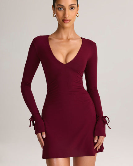 Wine Modal Long-Sleeve Mini Dress