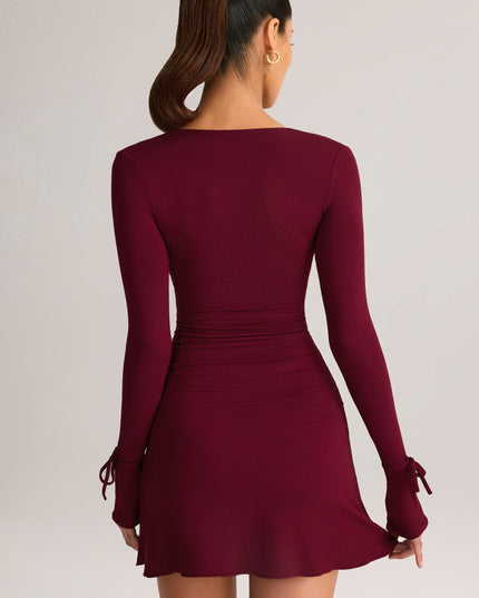 Wine Modal Long-Sleeve Mini Dress