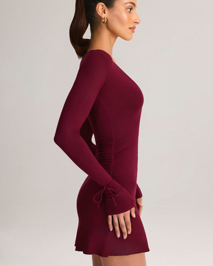 Wine Modal Long-Sleeve Mini Dress