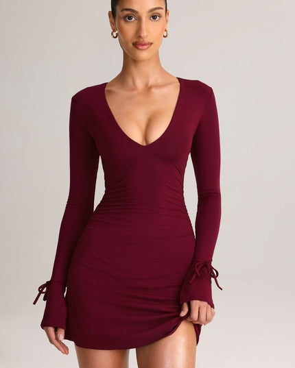 Wine Modal Long-Sleeve Mini Dress