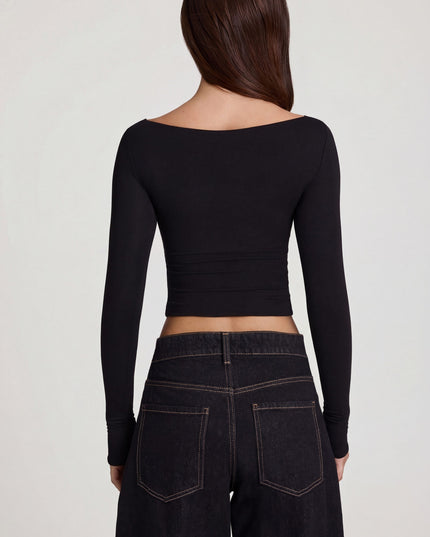 Black Modal Boat-Neck Long-Sleeve Top