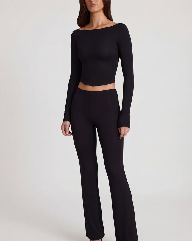 Black Modal Boat-Neck Long-Sleeve Top