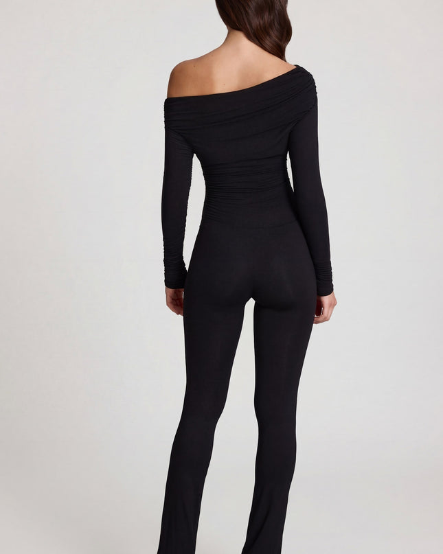 Black Modal Off-Shoulder Long-Sleeve Jumpsuit