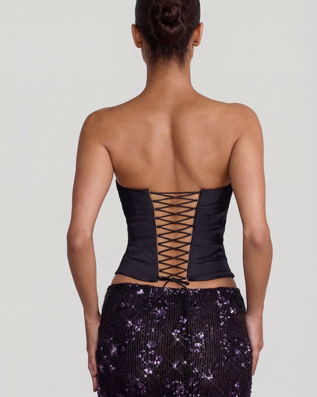 Black Purple Embellished Mid-Rise Thigh-Split Maxi Skirt