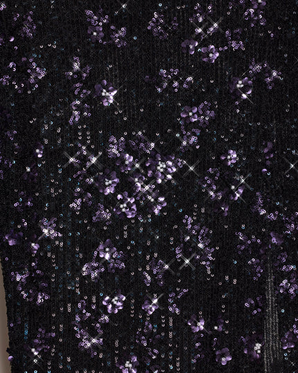 Black Purple Embellished Mid-Rise Thigh-Split Maxi Skirt