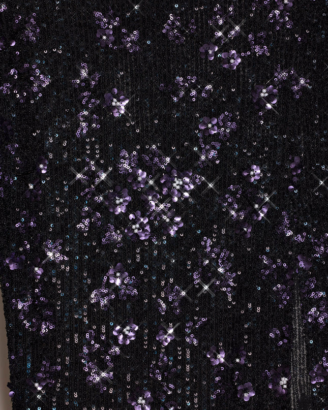 Black Purple Embellished Mid-Rise Thigh-Split Maxi Skirt