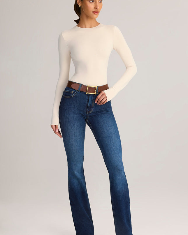 Indigo Denim Mid-Rise Flared Jeans