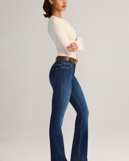 Indigo Denim Mid-Rise Flared Jeans