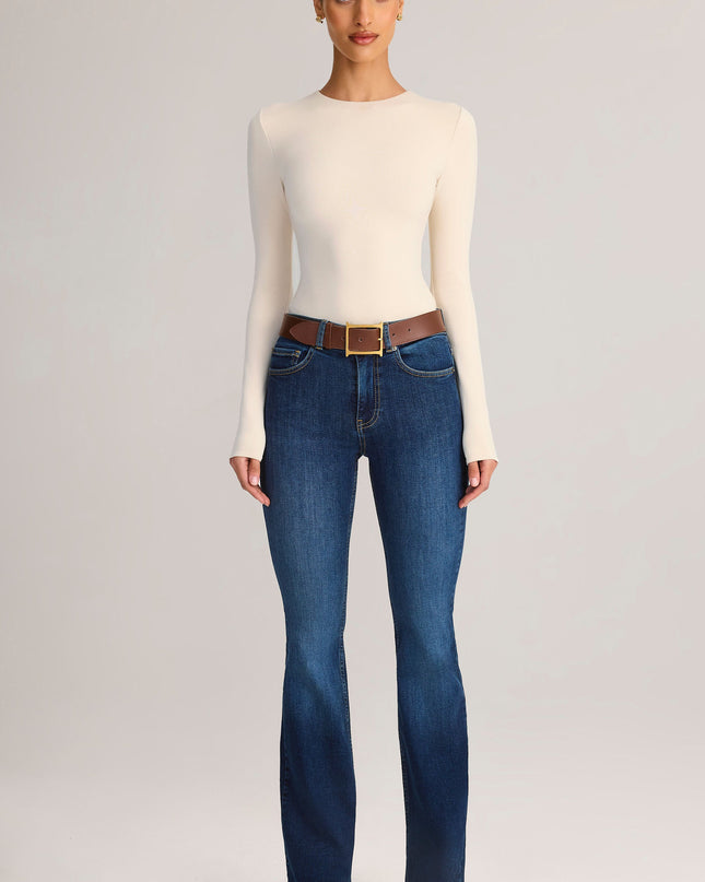 Indigo Denim Mid-Rise Flared Jeans