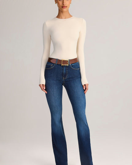Indigo Denim Mid-Rise Flared Jeans