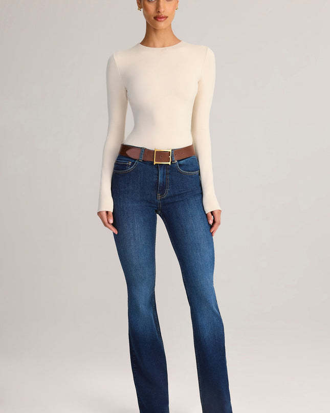 Indigo Denim Mid-Rise Flared Jeans