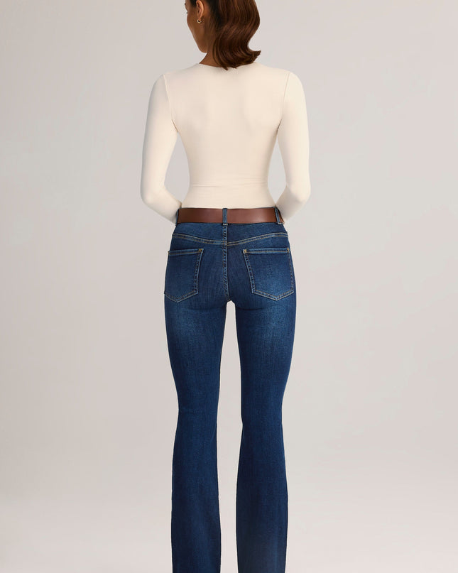 Indigo Denim Mid-Rise Flared Jeans