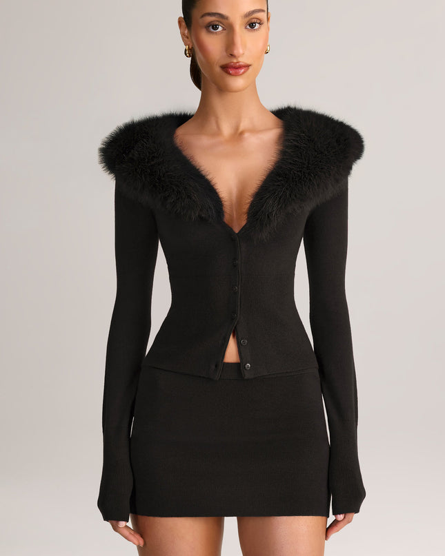 Black Knit Mid-Rise Mini Skirt
