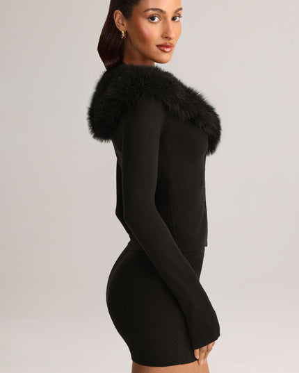 Black Knit Mid-Rise Mini Skirt