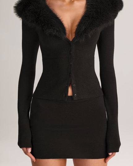Black Knit Mid-Rise Mini Skirt