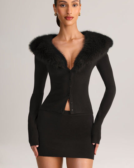 Black Knit Mid-Rise Mini Skirt