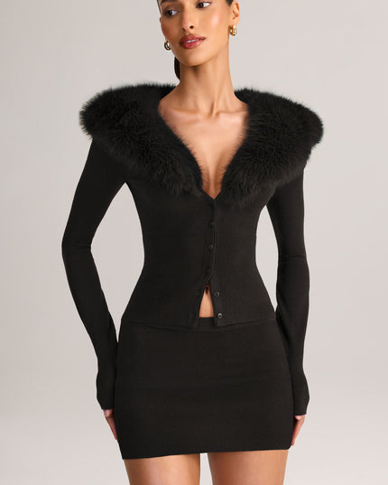 Black Knit Mid-Rise Mini Skirt