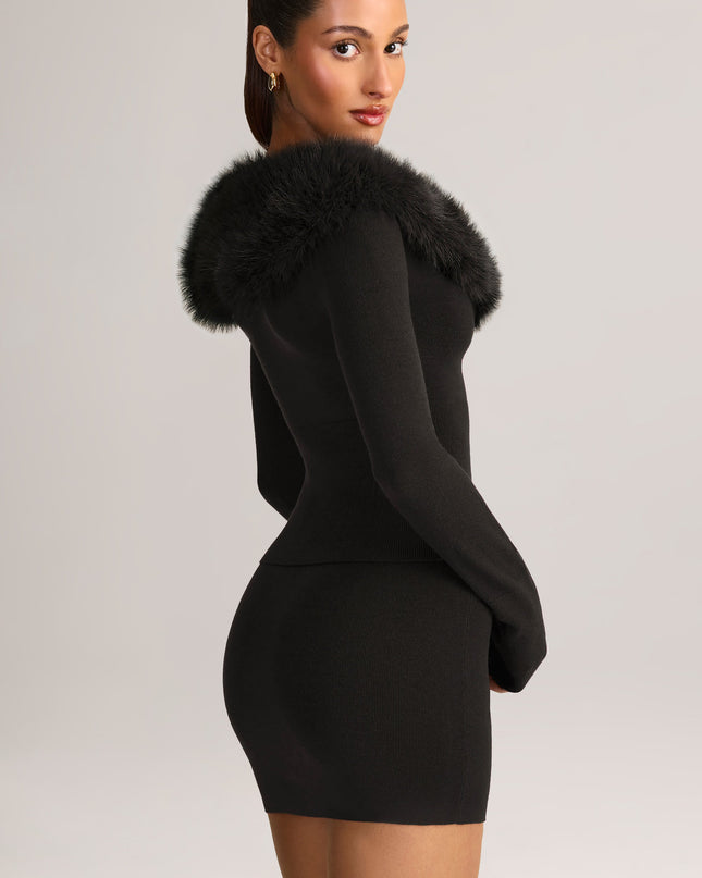 Black Knit Mid-Rise Mini Skirt