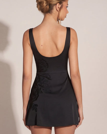 Black Embellished Scoop-Neck Fitted Mini Dress