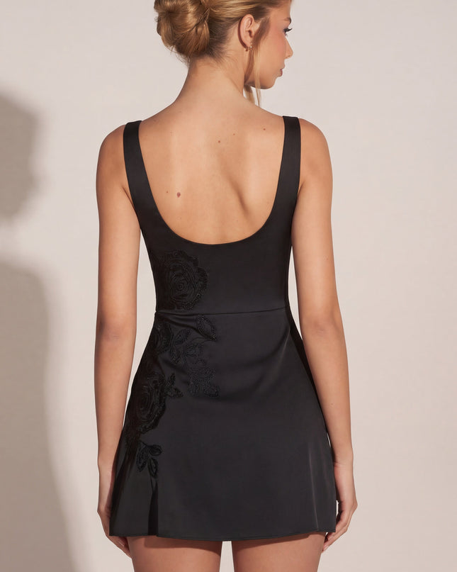 Black Embellished Scoop-Neck Fitted Mini Dress