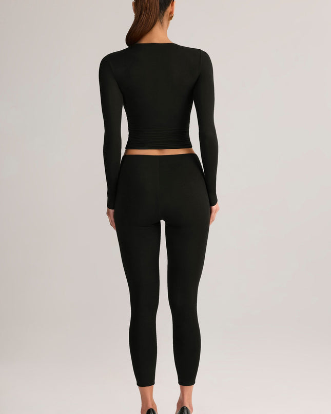 Black Modal Mid-Rise Cropped Leggings