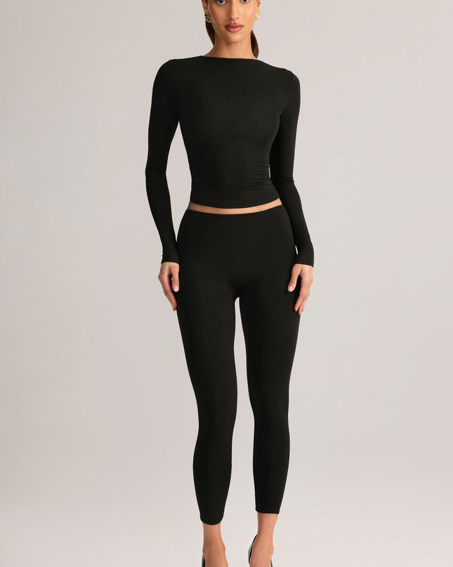 Black Modal Mid-Rise Cropped Leggings