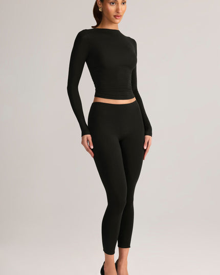 Black Modal Mid-Rise Cropped Leggings
