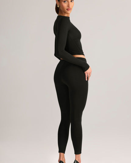 Black Modal Mid-Rise Cropped Leggings