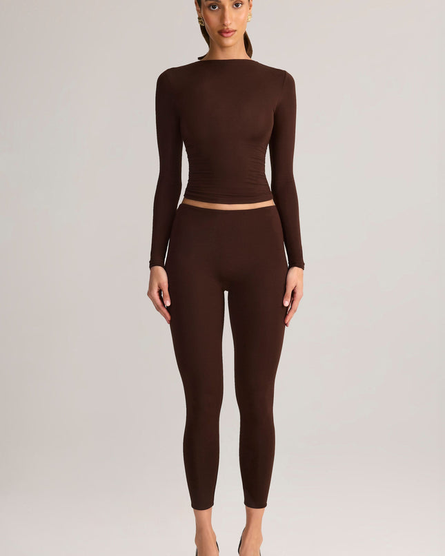 Chocolate Brown Modal Mid-Rise Cropped Leggings