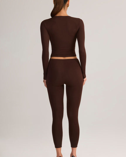 Chocolate Brown Modal Mid-Rise Cropped Leggings