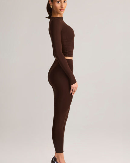 Chocolate Brown Modal Mid-Rise Cropped Leggings