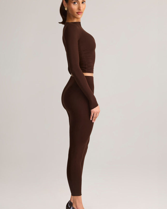 Chocolate Brown Modal Mid-Rise Cropped Leggings