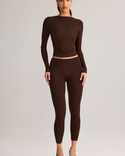 Chocolate Brown Modal Mid-Rise Cropped Leggings