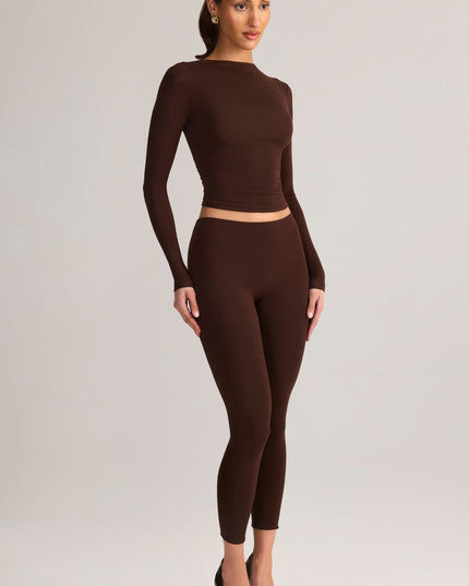 Chocolate Brown Modal Mid-Rise Cropped Leggings