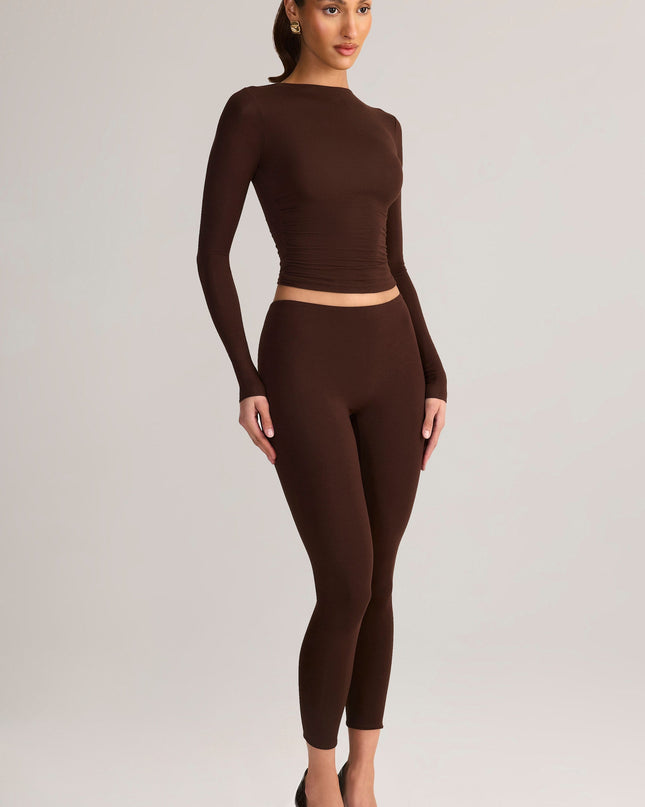 Chocolate Brown Modal Mid-Rise Cropped Leggings