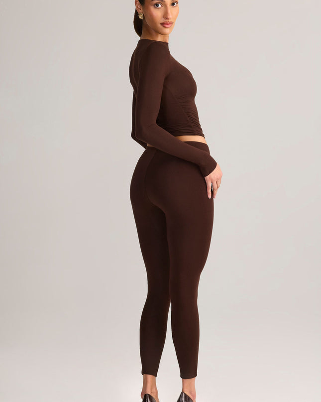 Chocolate Brown Modal Mid-Rise Cropped Leggings