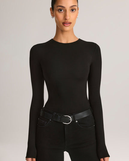 Black Modal Round-Neck Long-Sleeve Bodysuit