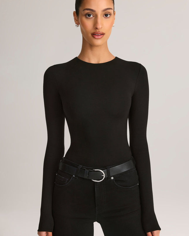 Black Modal Round-Neck Long-Sleeve Bodysuit