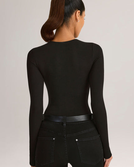 Black Modal Round-Neck Long-Sleeve Bodysuit