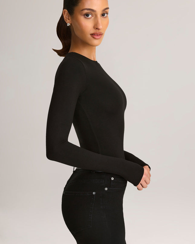 Black Modal Round-Neck Long-Sleeve Bodysuit