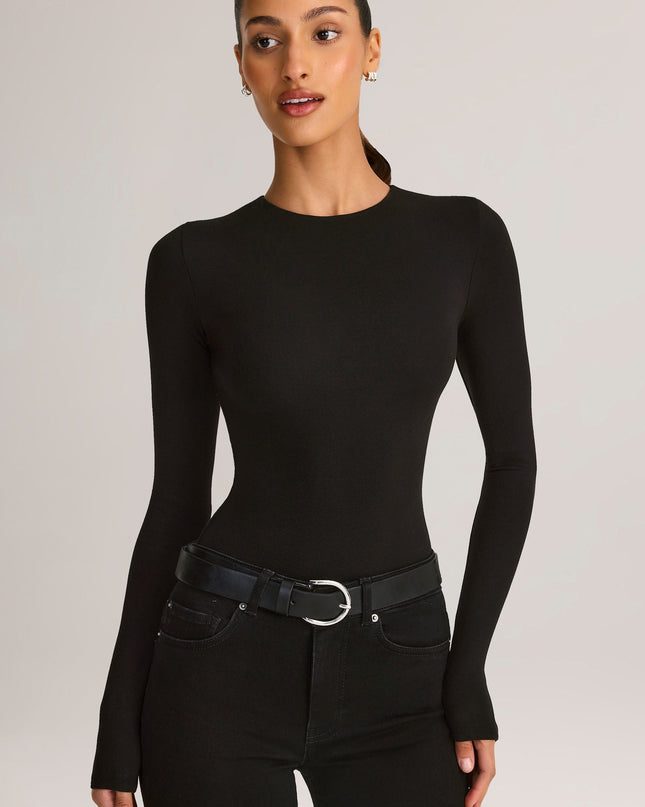 Black Modal Round-Neck Long-Sleeve Bodysuit