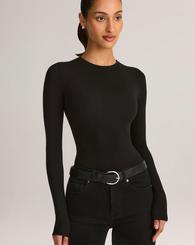 Black Modal Round-Neck Long-Sleeve Bodysuit
