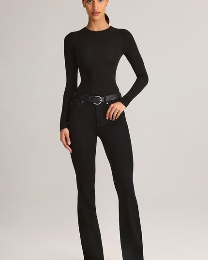 Black Modal Round-Neck Long-Sleeve Bodysuit