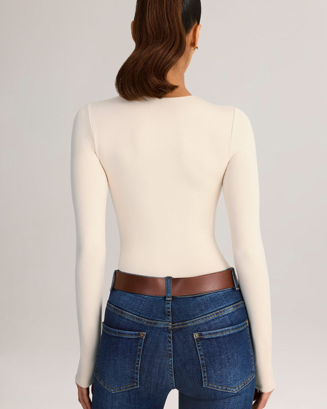 Cream Modal Round-Neck Long-Sleeve Bodysuit