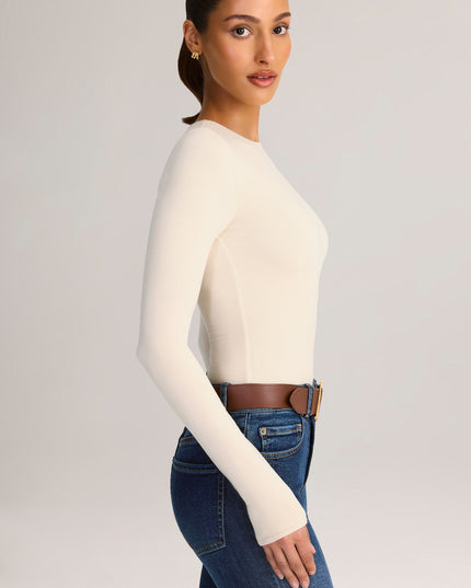 Cream Modal Round-Neck Long-Sleeve Bodysuit
