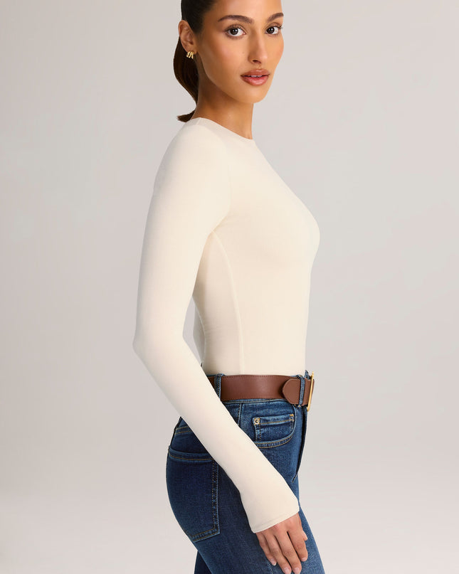 Cream Modal Round-Neck Long-Sleeve Bodysuit