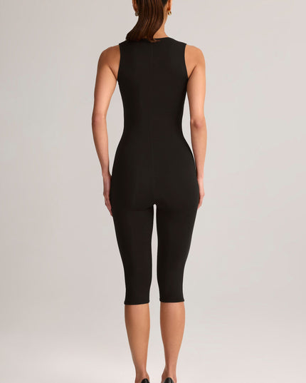 Black Modal Square-Neck Bodycon Capri Jumpsuit