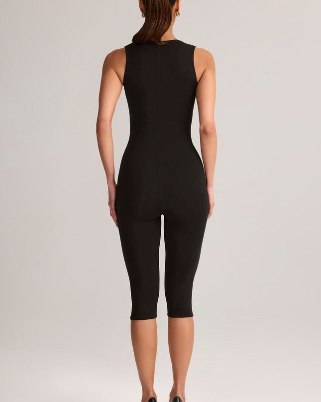 Black Modal Square-Neck Bodycon Capri Jumpsuit